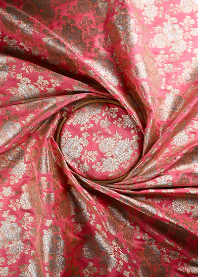 Pink Banarasi Brocade Fabric With All Over Zari Handloom 24665