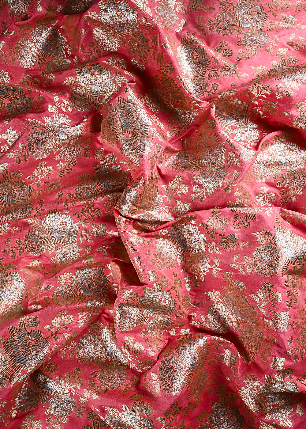 Pink Banarasi Brocade Fabric With All Over Zari Handloom 24665