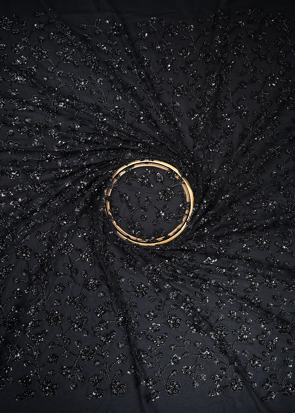 Black Net Imported Fabric With All Over Sequins And Katdana Work 24689
