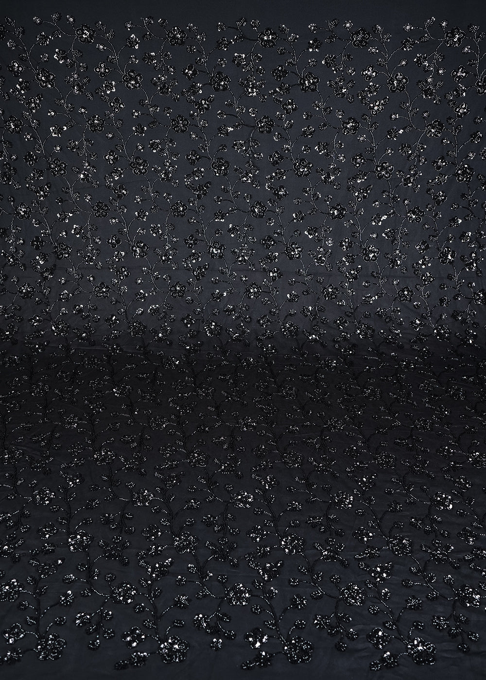 Black Net Imported Fabric With All Over Sequins And Katdana Work 24689
