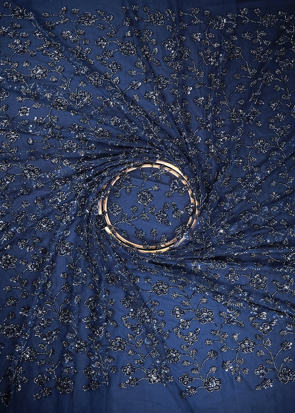 Navy Blue Imported Net Fabric With All Over Sequins And Katdana Work 24690