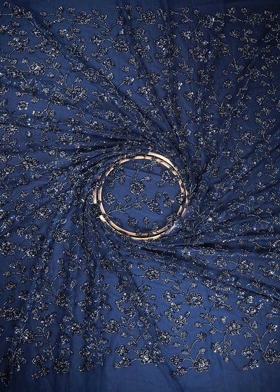 Navy Blue Imported Net Fabric With All Over Sequins And Katdana Work 24690