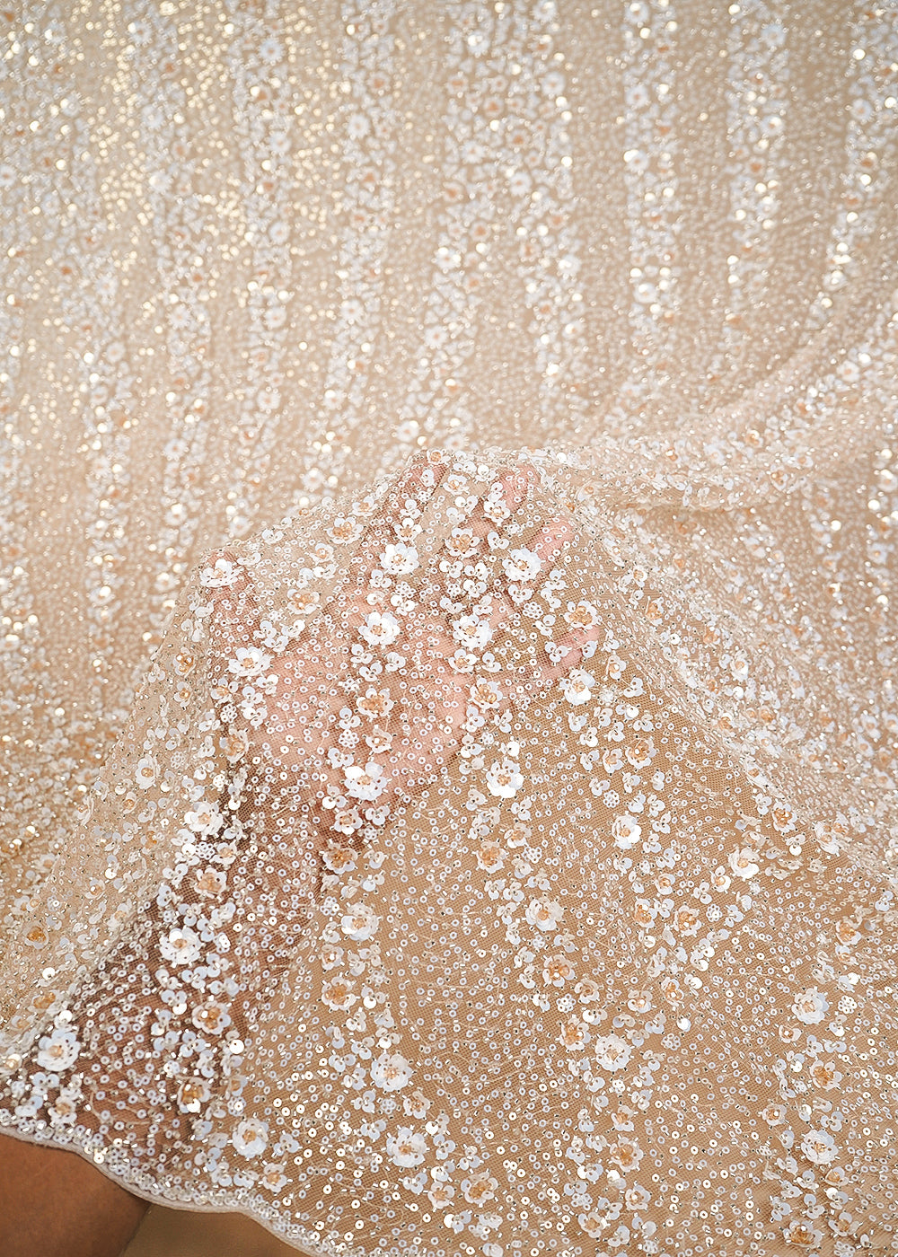 Gold Imported Net Fabric With All Over Sequins And Katdana Work 24692