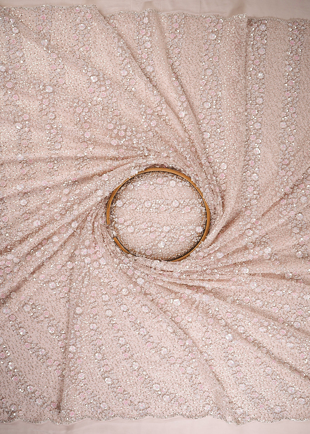 Pink Imported Net Fabric With All Over Sequins And Katdana Work 24693