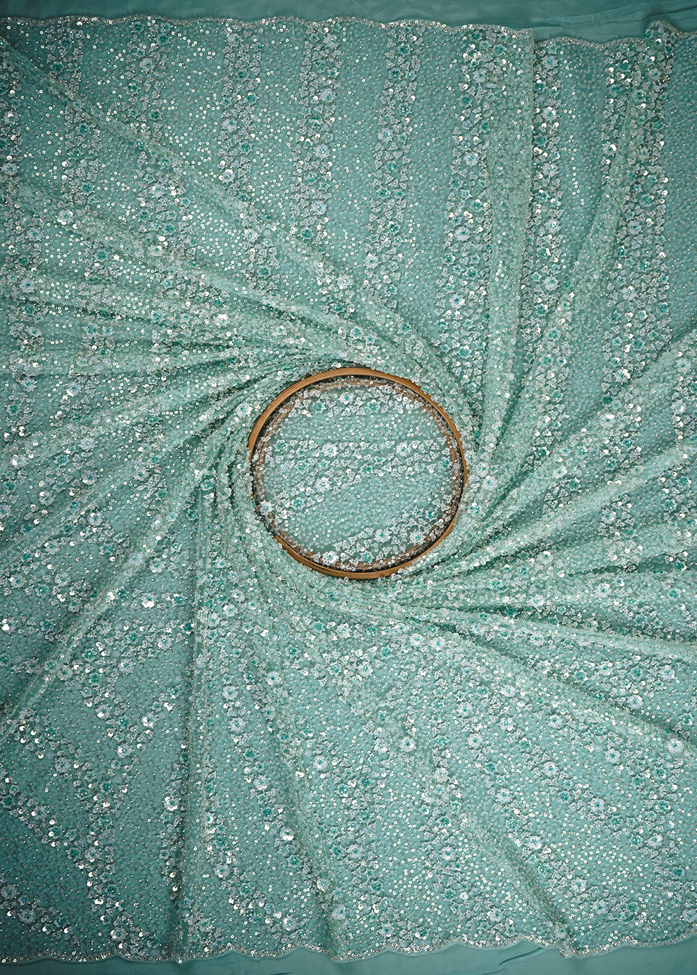 Green Imported Net Fabric With All Over Sequins And Katdana Work 24694
