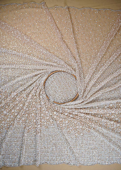Gold Imported Net Fabric With All Over Sequins, Katdana And Bead Work With One Side Heavy Border 24695