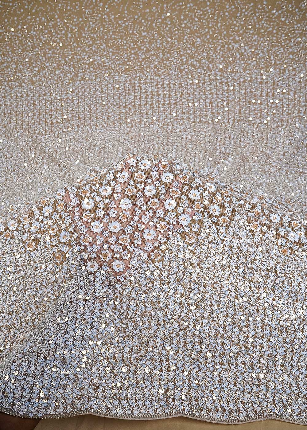 Gold Imported Net Fabric With All Over Sequins, Katdana And Bead Work With One Side Heavy Border 24695