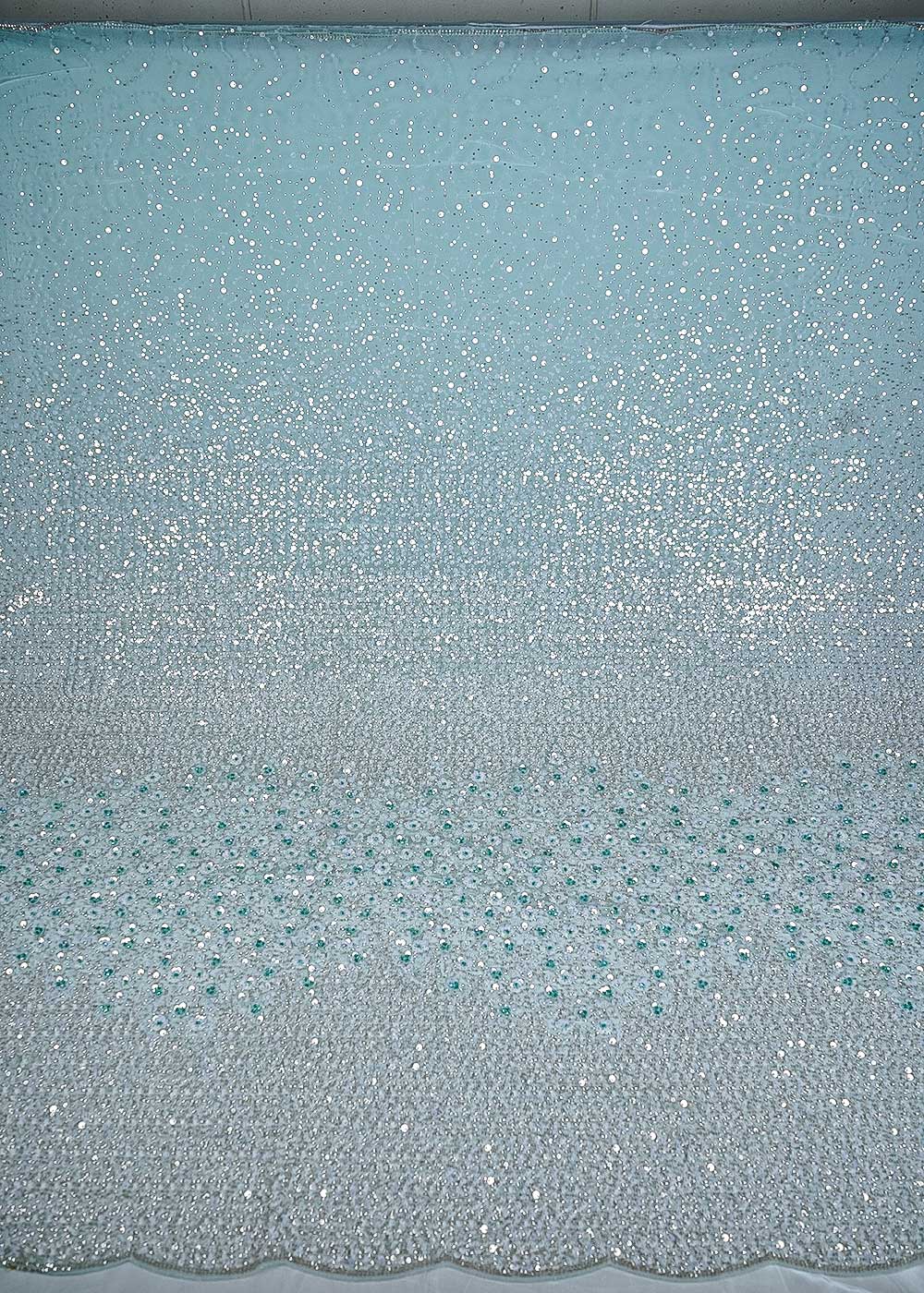 Sky Blue Imported Net Fabric With All Over Sequins, Katdana And Bead Work With One Side Heavy Border 24697