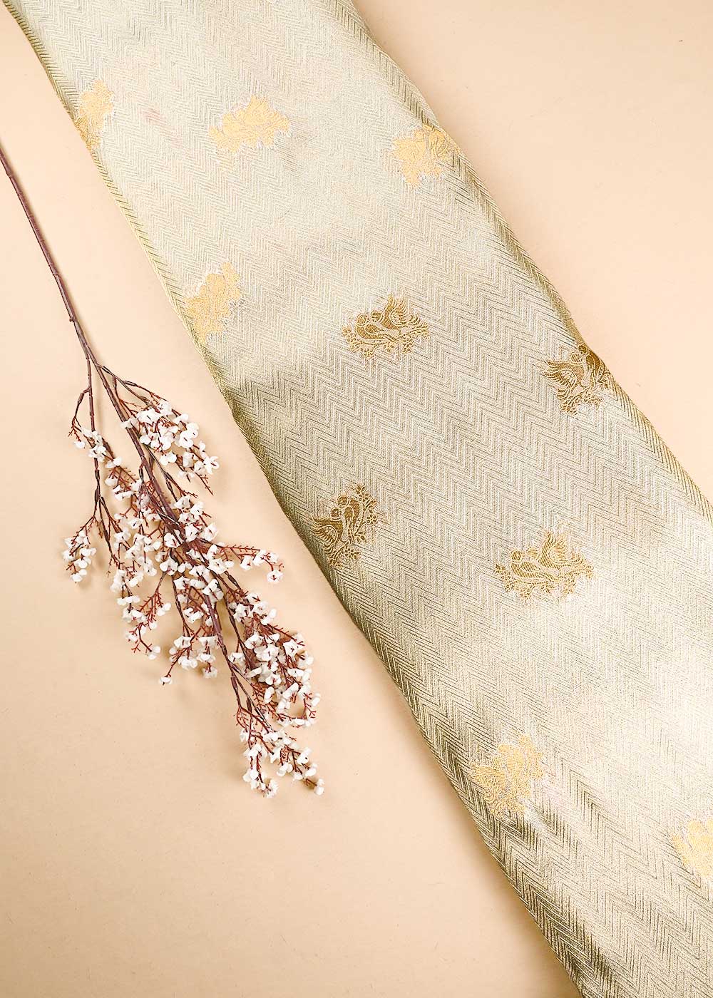 Golden Dyeable Tissue Fabric With All Over Zari Handloom 24706