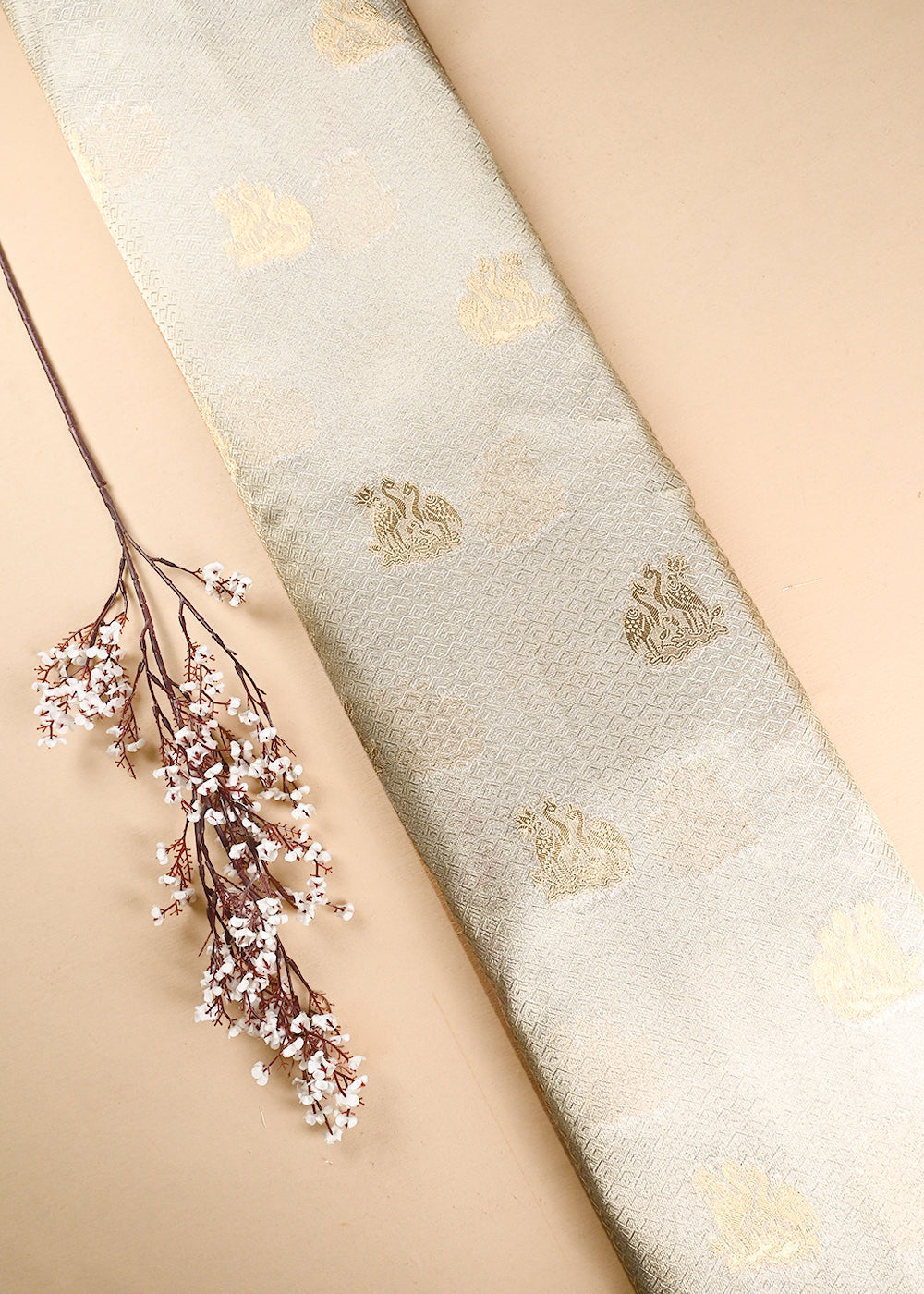 Golden Dyeable Tissue Fabric With All Over Zari Handloom 24708