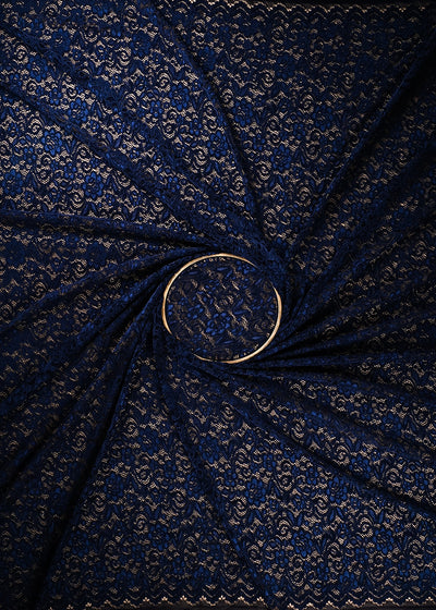 Navy Blue Mesh Velvet Fabric With All Over Cut Work 24719