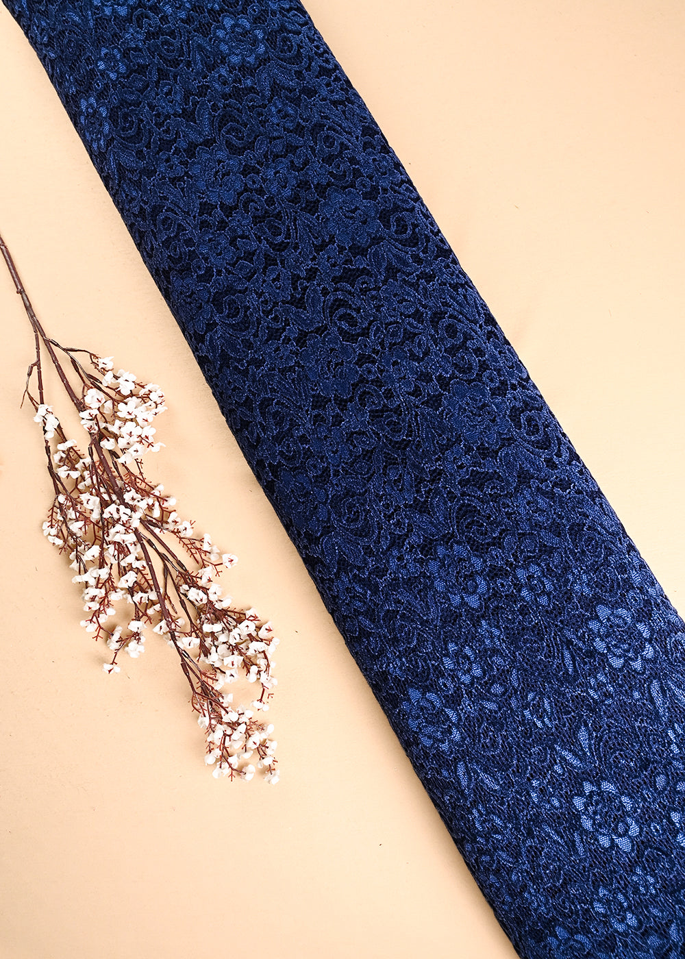 Navy Blue Mesh Velvet Fabric With All Over Cut Work 24719