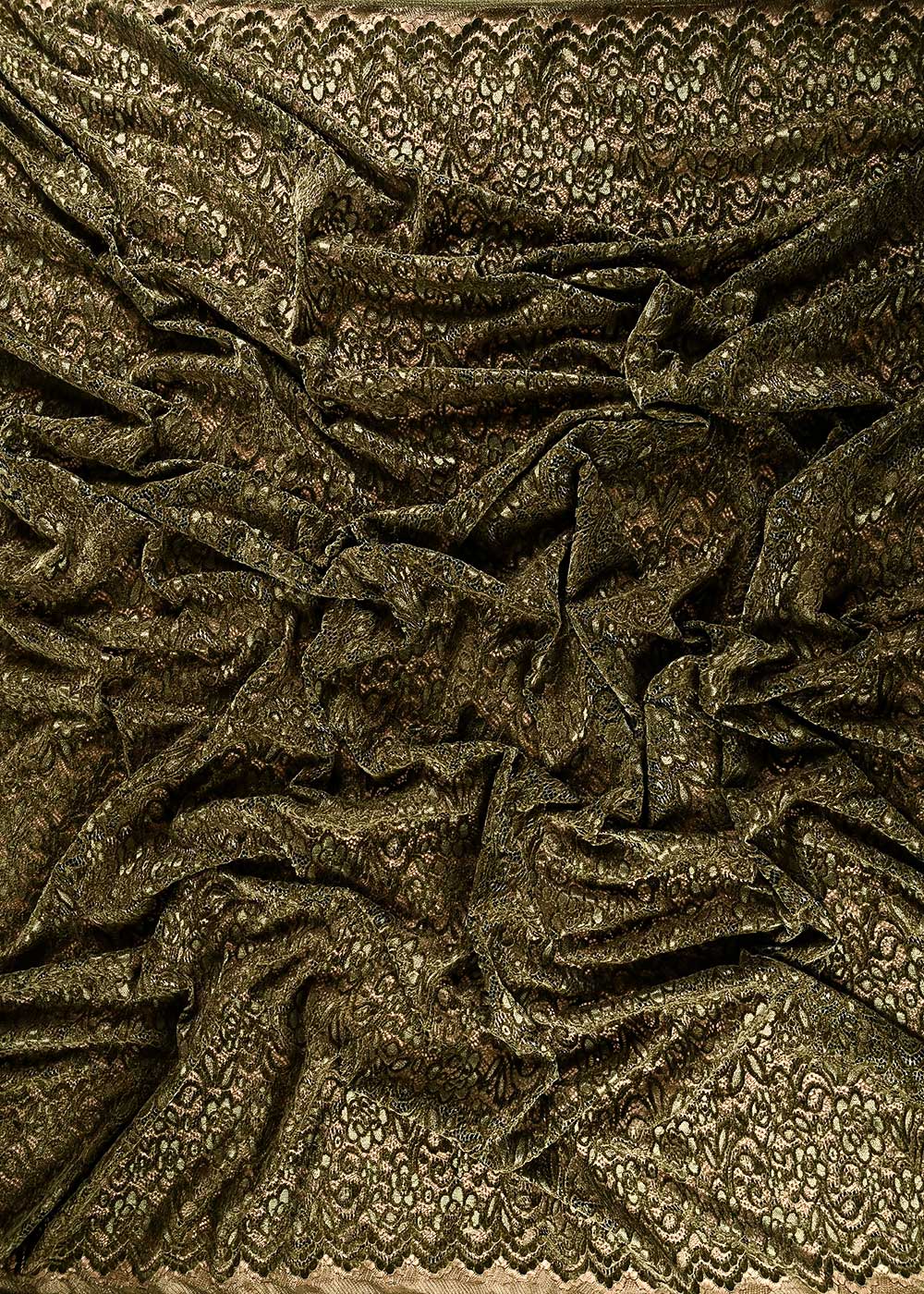 Mehendi Green Mesh Velvet Fabric With All Over Cut Work 24720