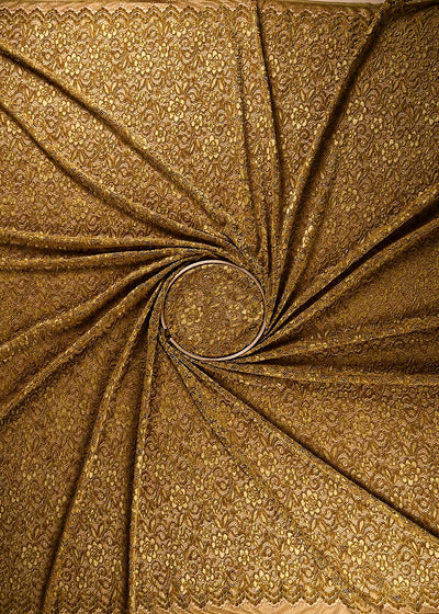 Mustard Mesh Velvet Fabric With All Over Cut Work 24721