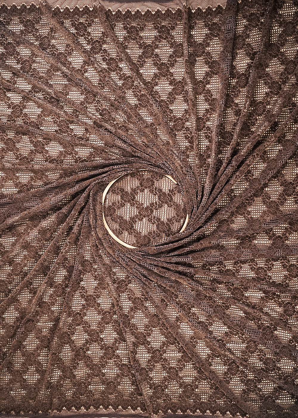 Chocolate Brown Mesh Velvet Fabric With All Over Cut Work 24722