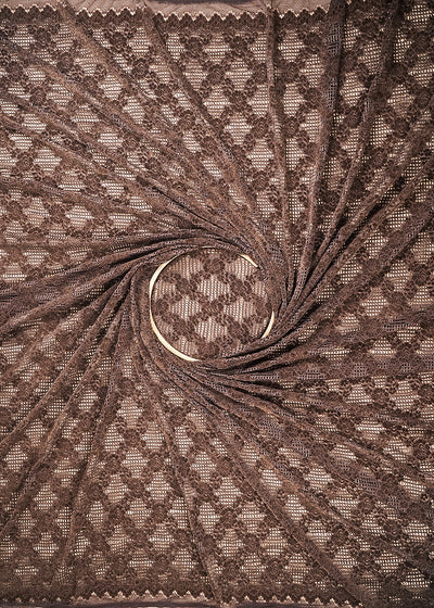 Chocolate Brown Mesh Velvet Fabric With All Over Cut Work 24722