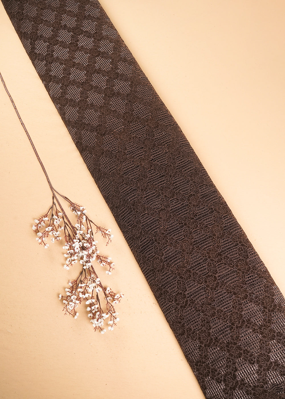Chocolate Brown Mesh Velvet Fabric With All Over Cut Work 24722