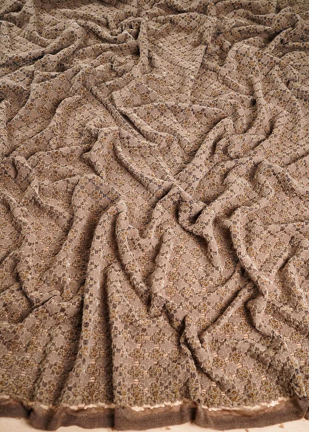 Coffee Mesh Velvet Fabric With All Over Cut Work 24723