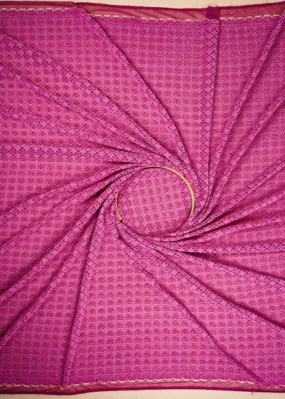 Rani Pink Mesh Velvet Fabric With All Over Cut Work 24724