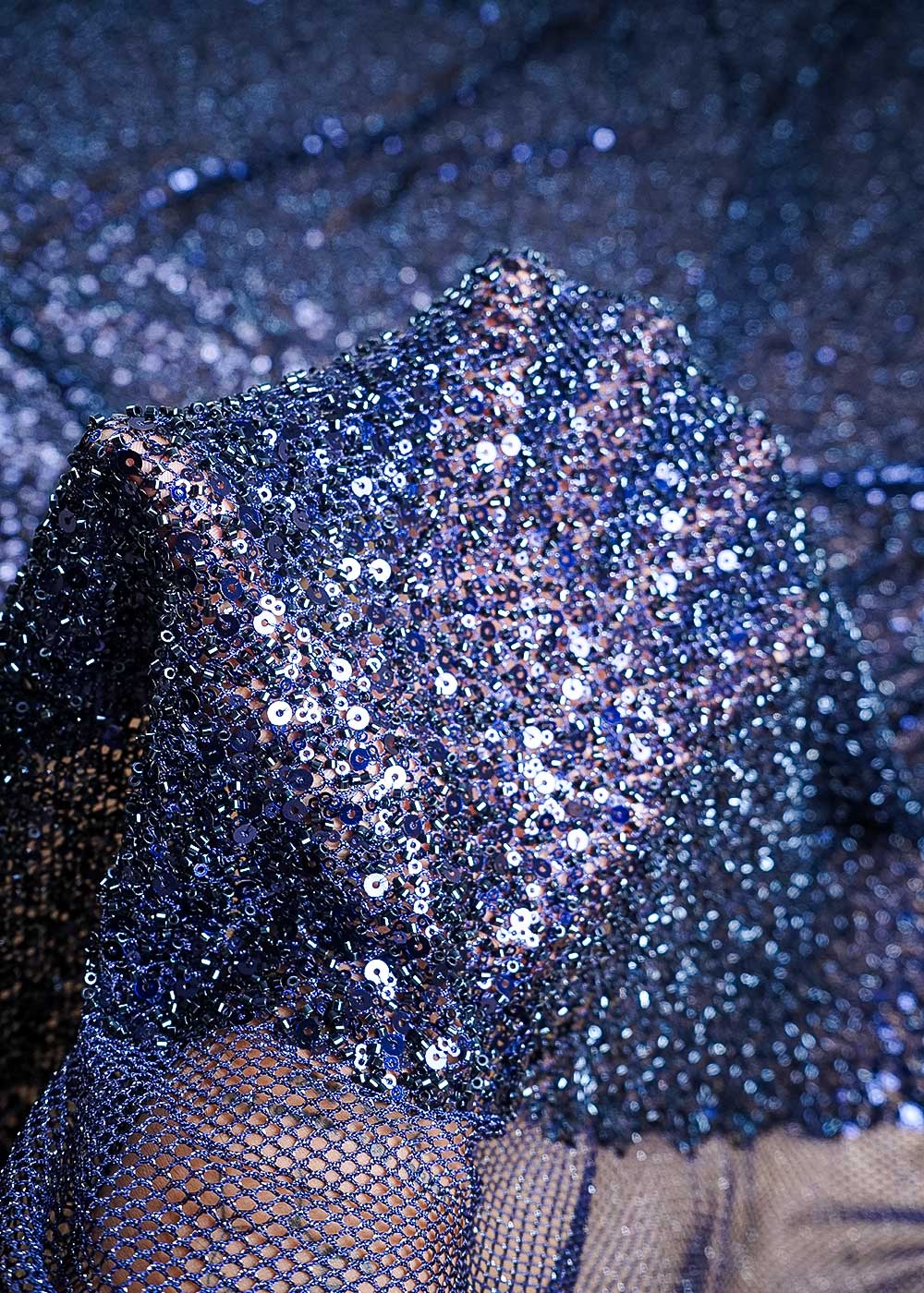 Navy Blue Imported Exclusive Fabric With All Over Sequins And Katdana Work 24726