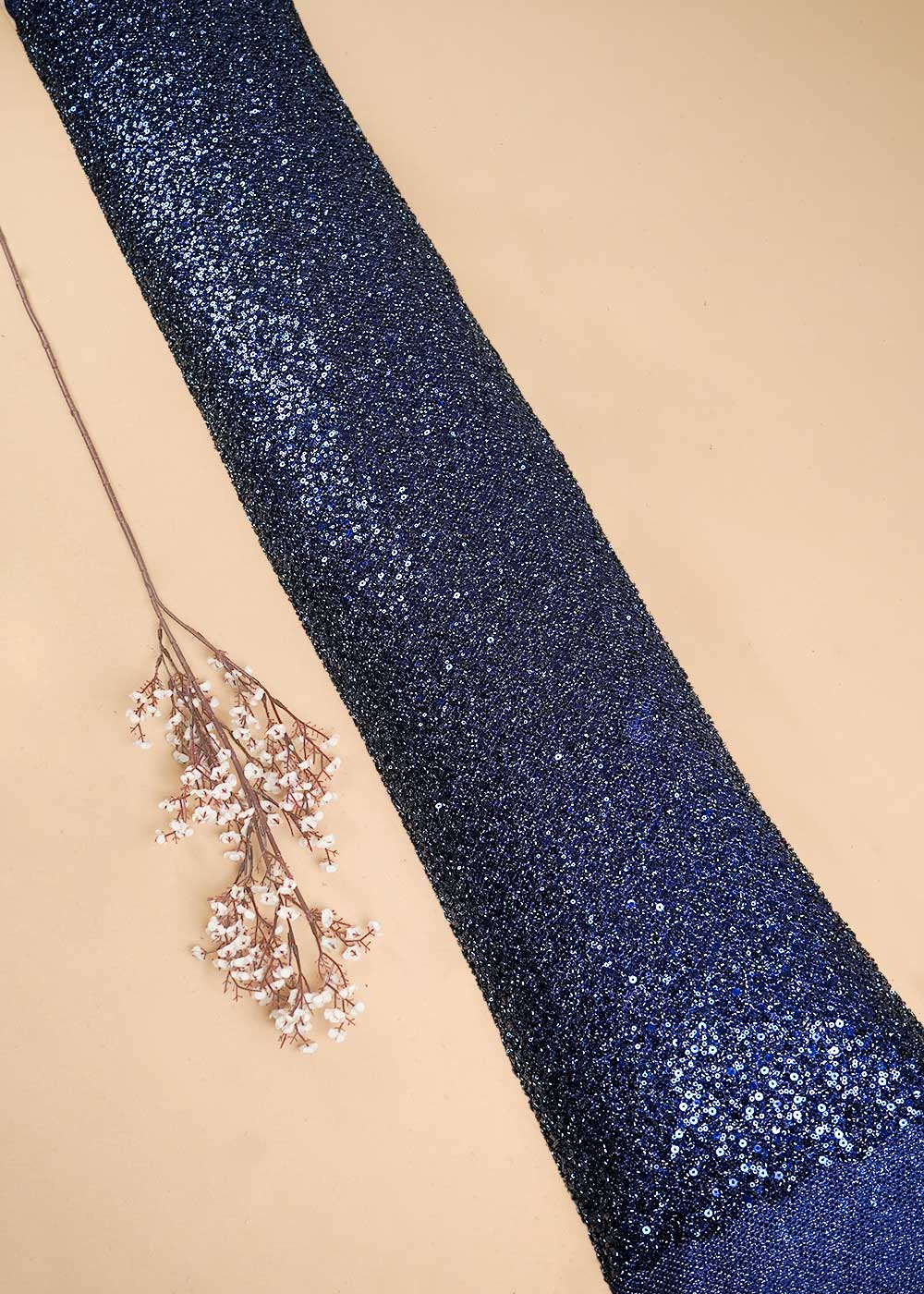 Navy Blue Imported Exclusive Fabric With All Over Sequins And Katdana Work 24726