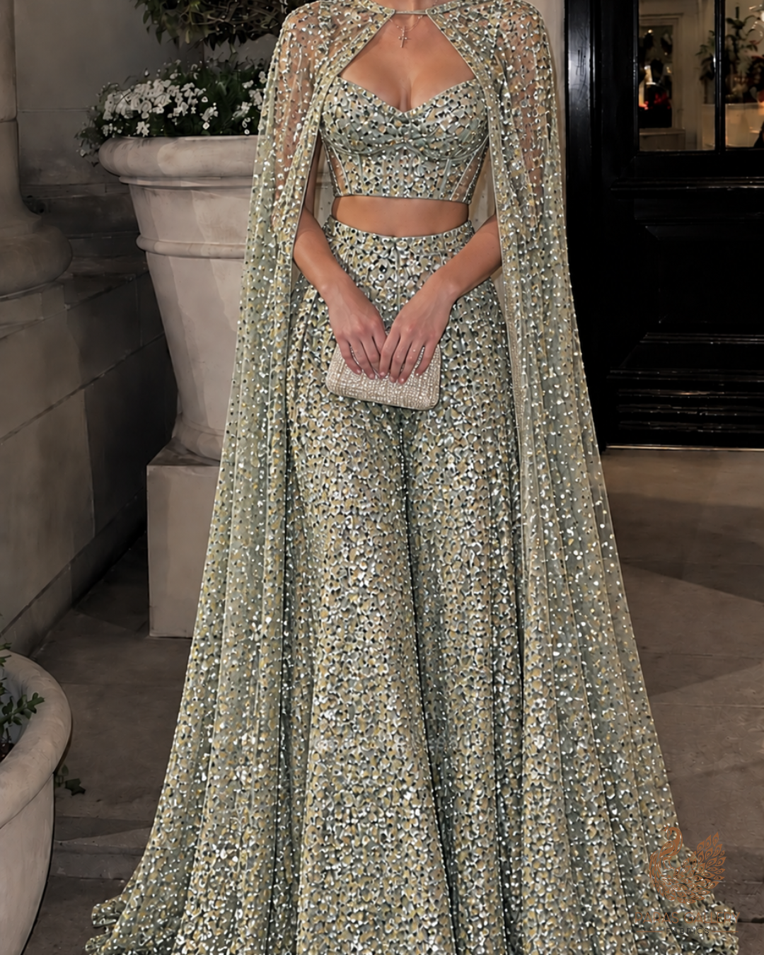 Mint Green Imported Exclusive Fabric With All Over Sequins And Katdana Work 24727