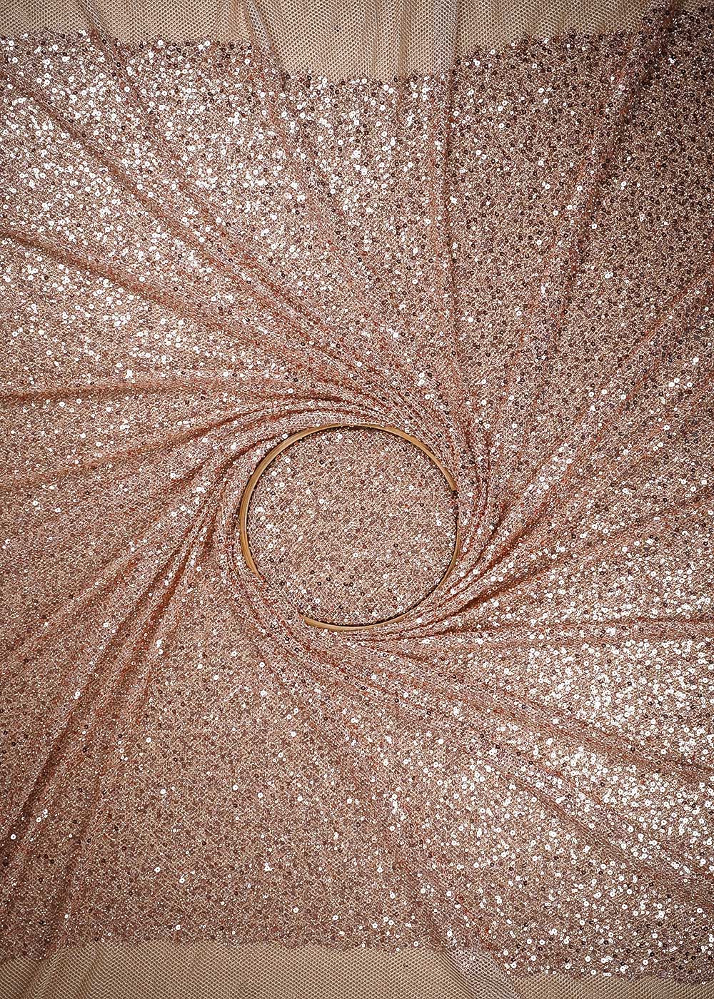 Rose Gold Imported Exclusive Fabric With All Over Sequins And Katdana Work 24730