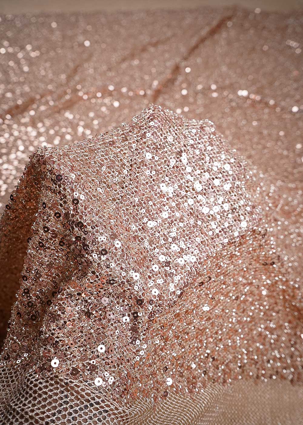 Rose Gold Imported Exclusive Fabric With All Over Sequins And Katdana Work 24730