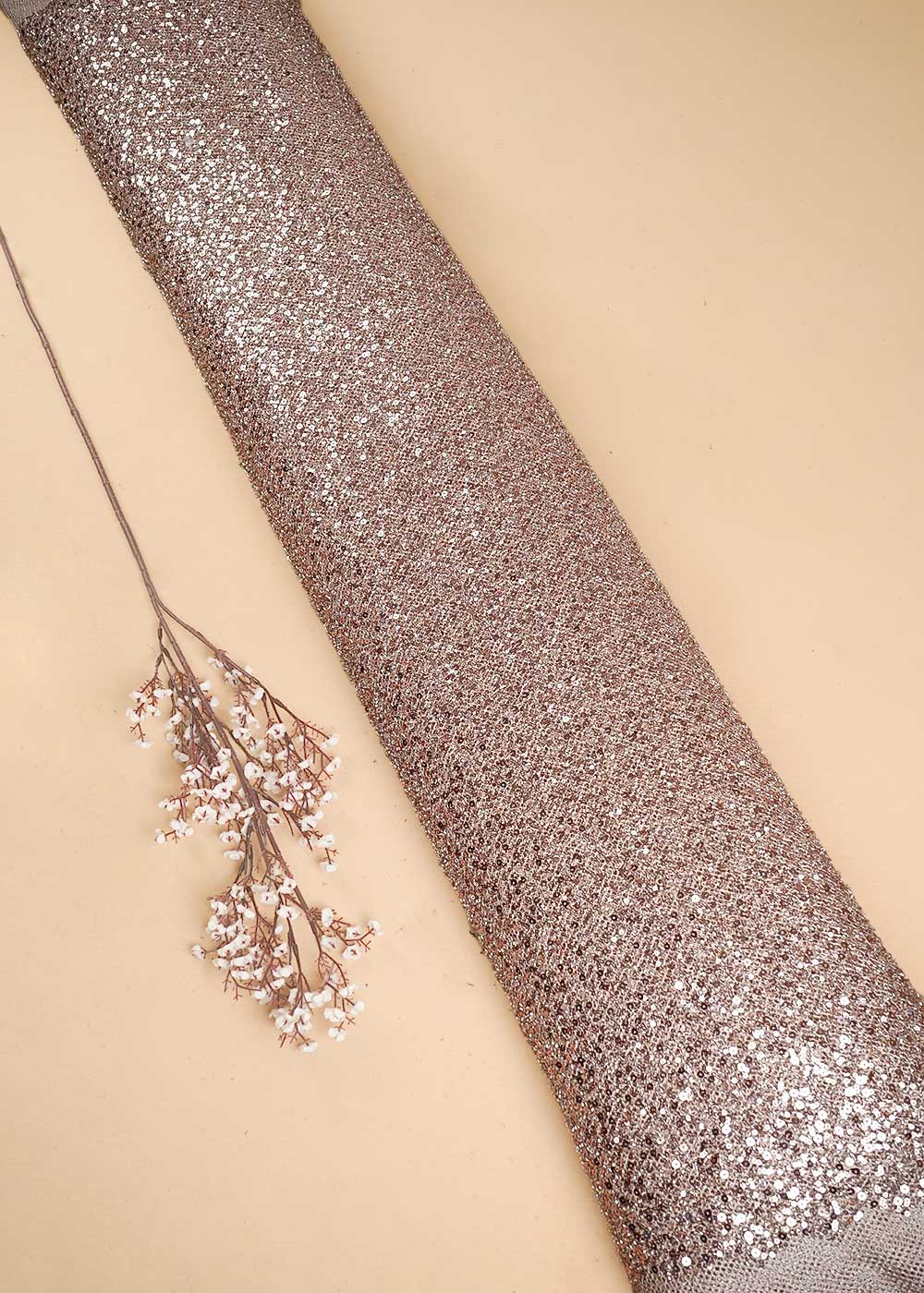Rose Gold Imported Exclusive Fabric With All Over Sequins And Katdana Work 24730