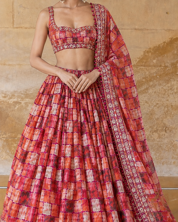 Wine Crepe Fabric With All Over Thread, Zari, Sequins Work With One Side Border 24748