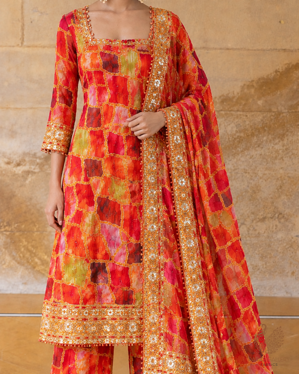 Mustard Crepe Fabric With All Over Thread, Zari, Sequins Work With One Side Border 24747
