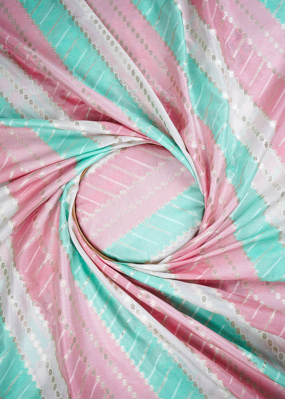 Mint Green Banarasi Brocade Fabric With All Over Zari Handloom 24760