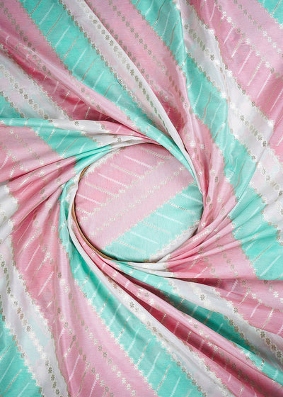 Mint Green Banarasi Brocade Fabric With All Over Zari Handloom 24760