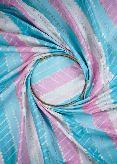 Blue Banarasi Brocade Fabric With All Over Zari Handloom 24761