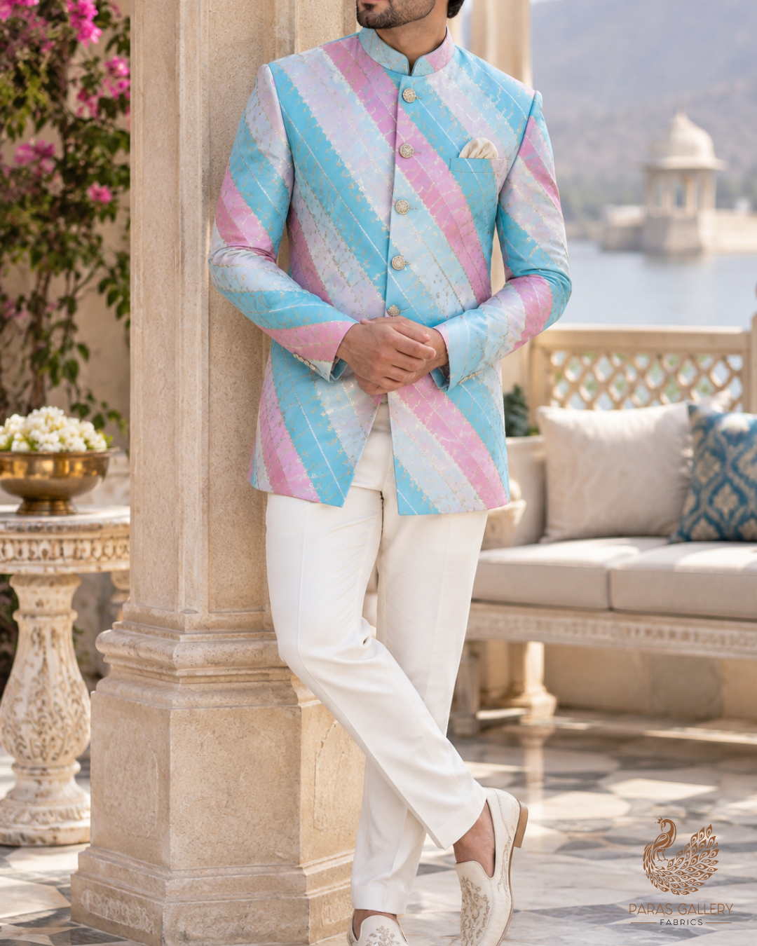 Blue Banarasi Brocade Fabric With All Over Zari Handloom 24761