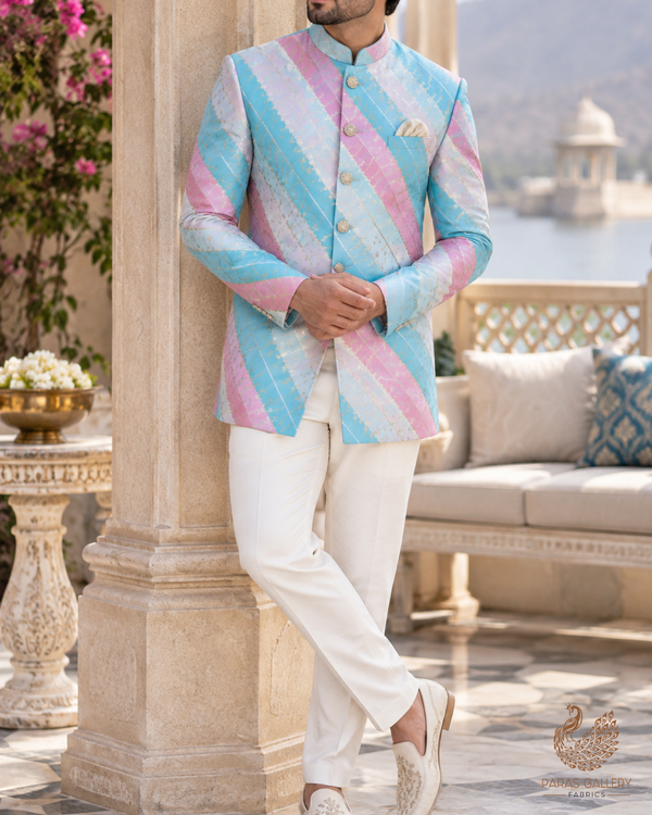 Blue Banarasi Brocade Fabric With All Over Zari Handloom 24761