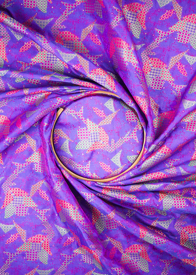Purple Banarasi Brocade Fabric With All Over Thread And Zari Handloom 24762
