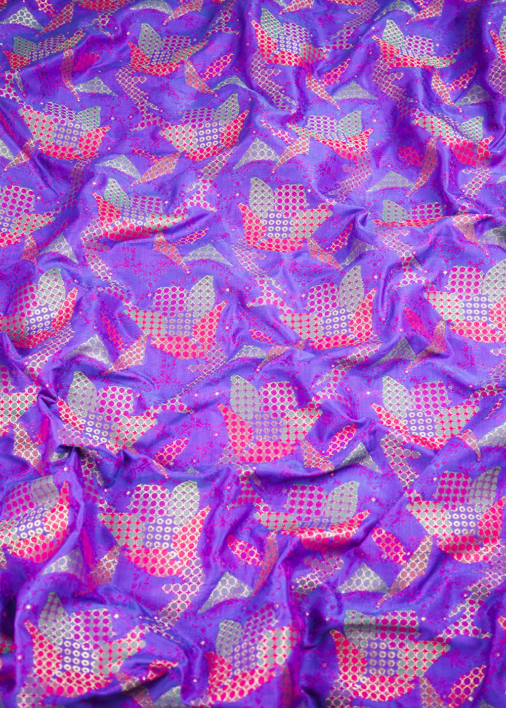 Purple Banarasi Brocade Fabric With All Over Thread And Zari Handloom 24762