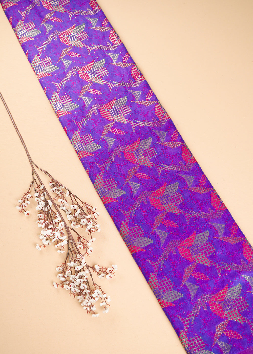 Purple Banarasi Brocade Fabric With All Over Thread And Zari Handloom 24762