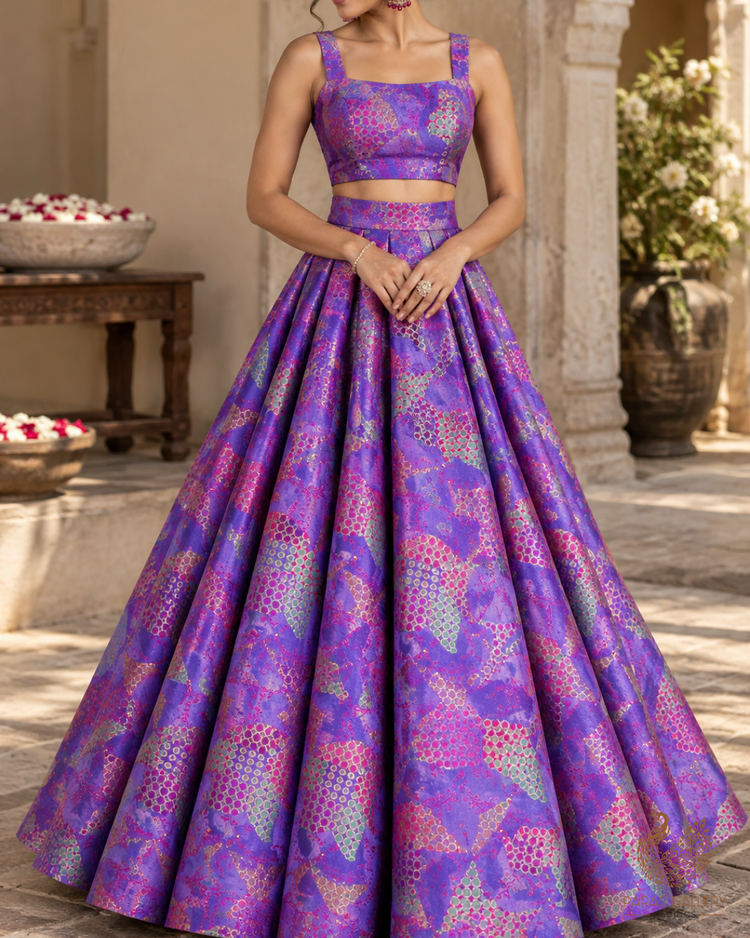 Purple Banarasi Brocade Fabric With All Over Thread And Zari Handloom 24762