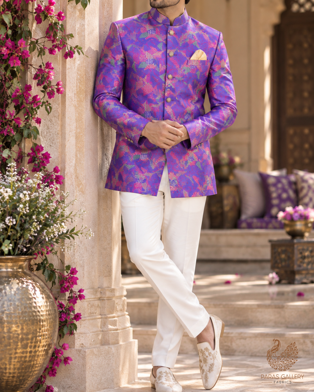 Purple Banarasi Brocade Fabric With All Over Thread And Zari Handloom 24762