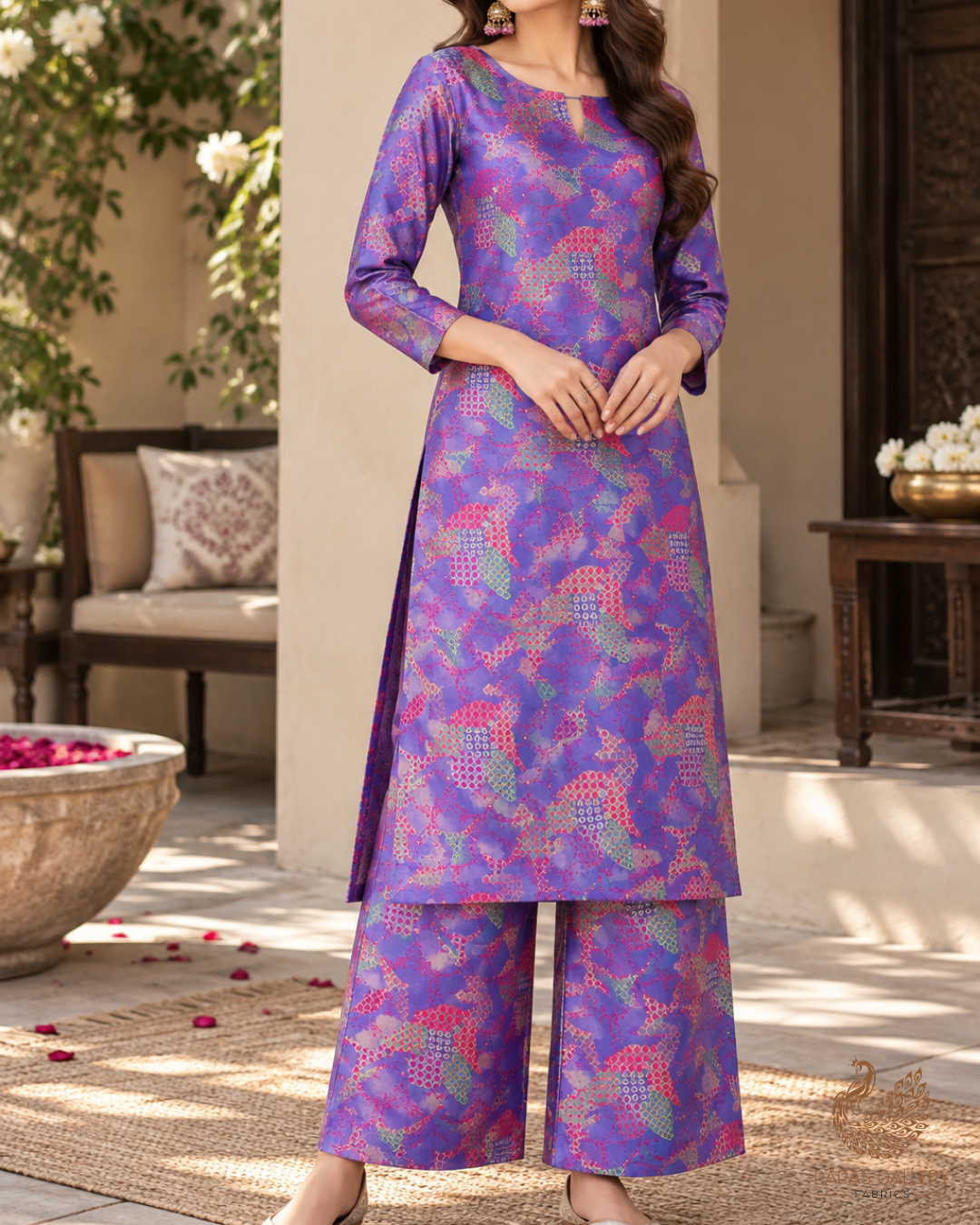 Purple Banarasi Brocade Fabric With All Over Thread And Zari Handloom 24762