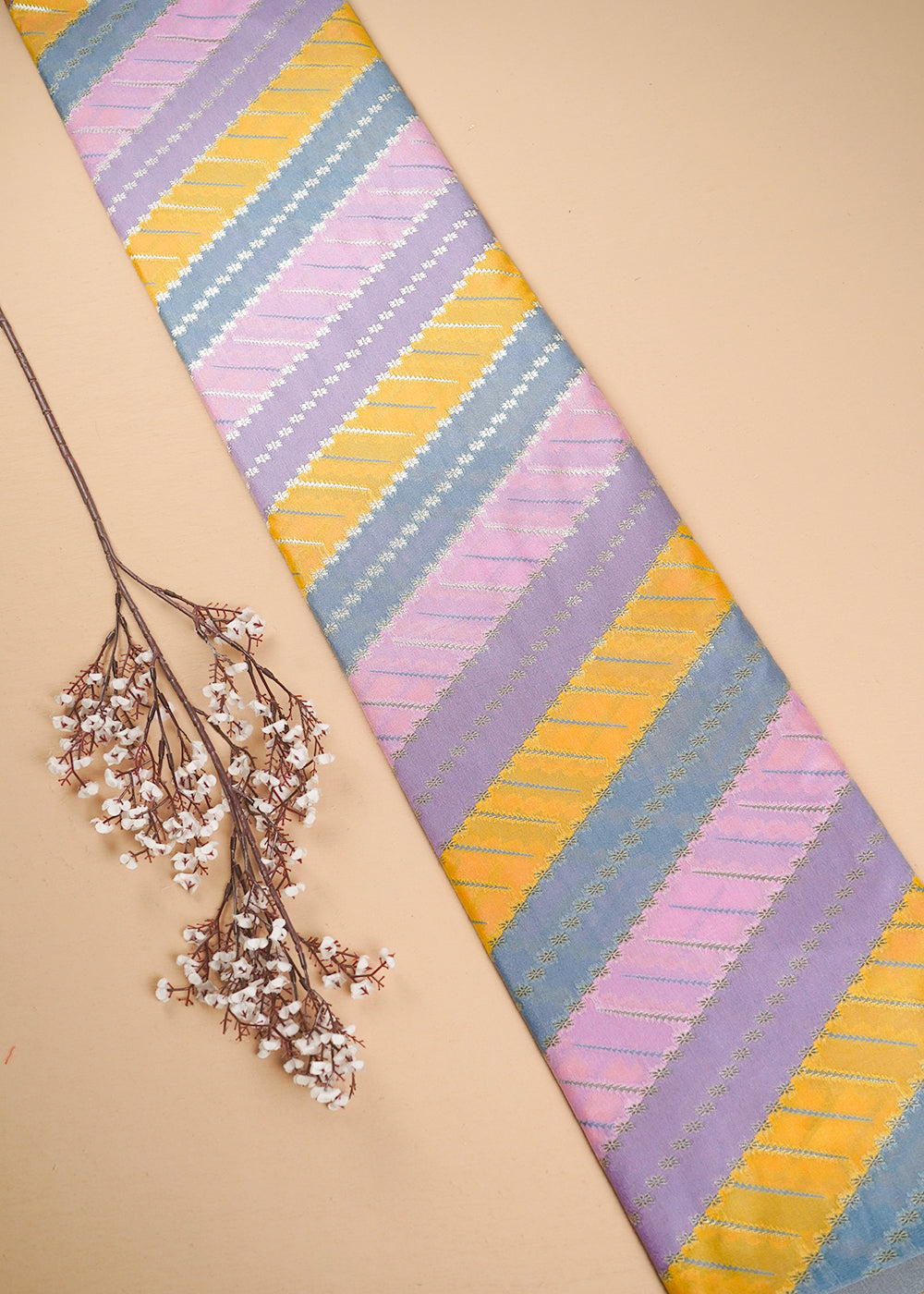 Lavender  Banarasi Brocade Fabric With All Over Zari Handloom 24763
