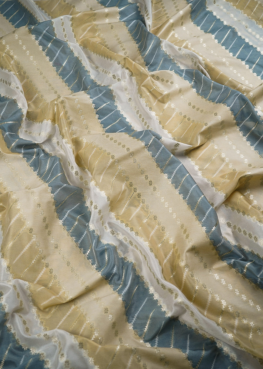 Grey Banarasi Brocade Fabric With All Over Zari Handloom 24764