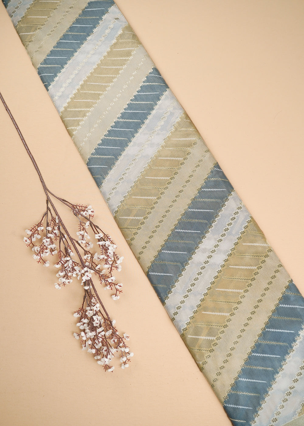 Grey Banarasi Brocade Fabric With All Over Zari Handloom 24764