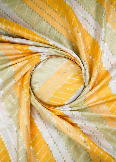 Mustard Banarasi Brocade Fabric With All Over Zari Handloom 24765