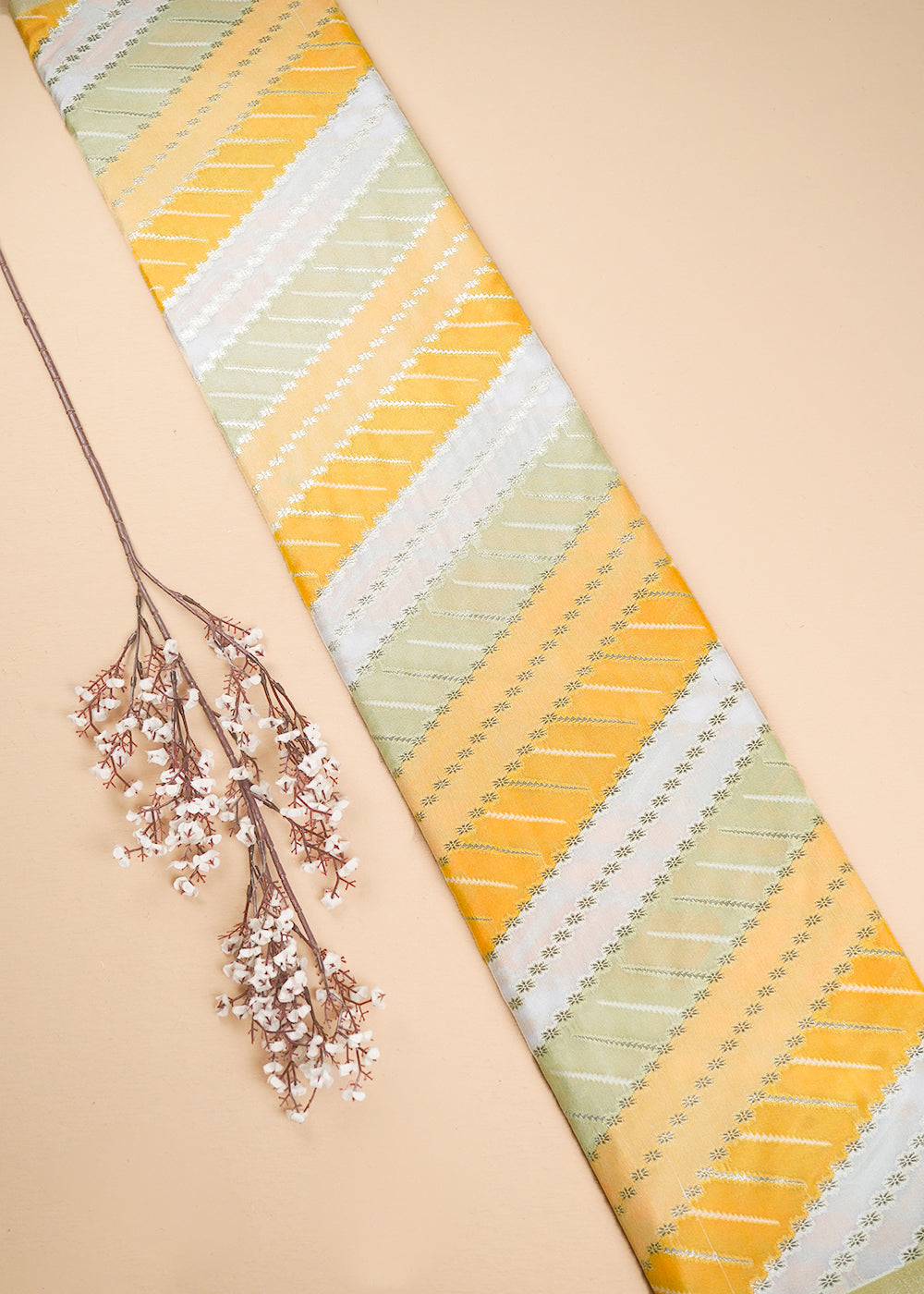 Mustard Banarasi Brocade Fabric With All Over Zari Handloom 24765