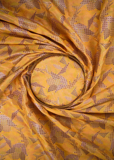 Mustard Banarasi Brocade Fabric With All Over Thread And Zari Handloom 24766