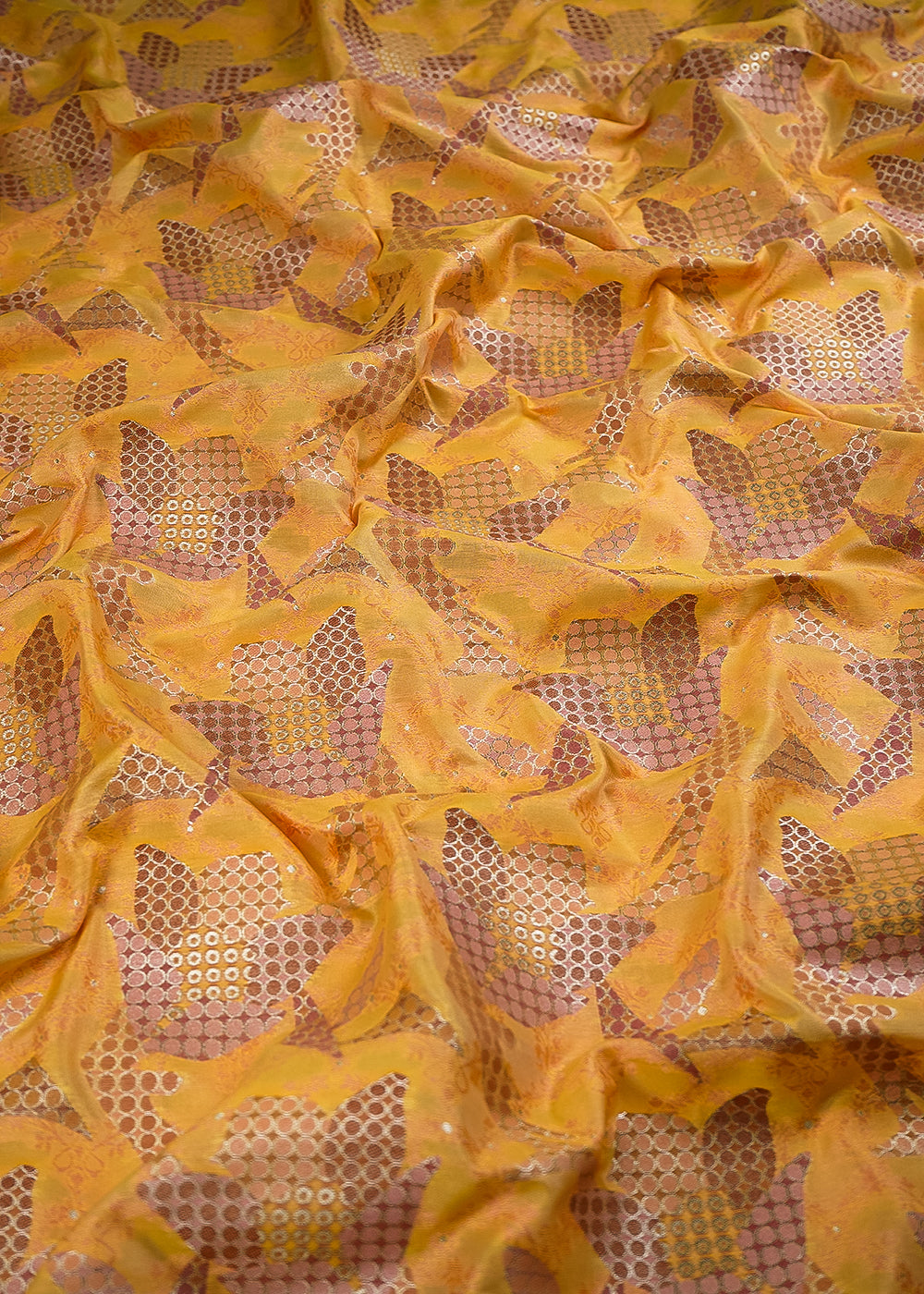 Mustard Banarasi Brocade Fabric With All Over Thread And Zari Handloom 24766