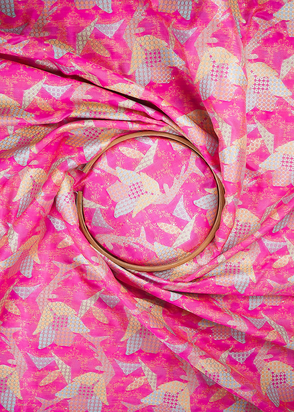 Pink Banarasi Brocade Fabric With All Over Thread And Zari Handloom 24767